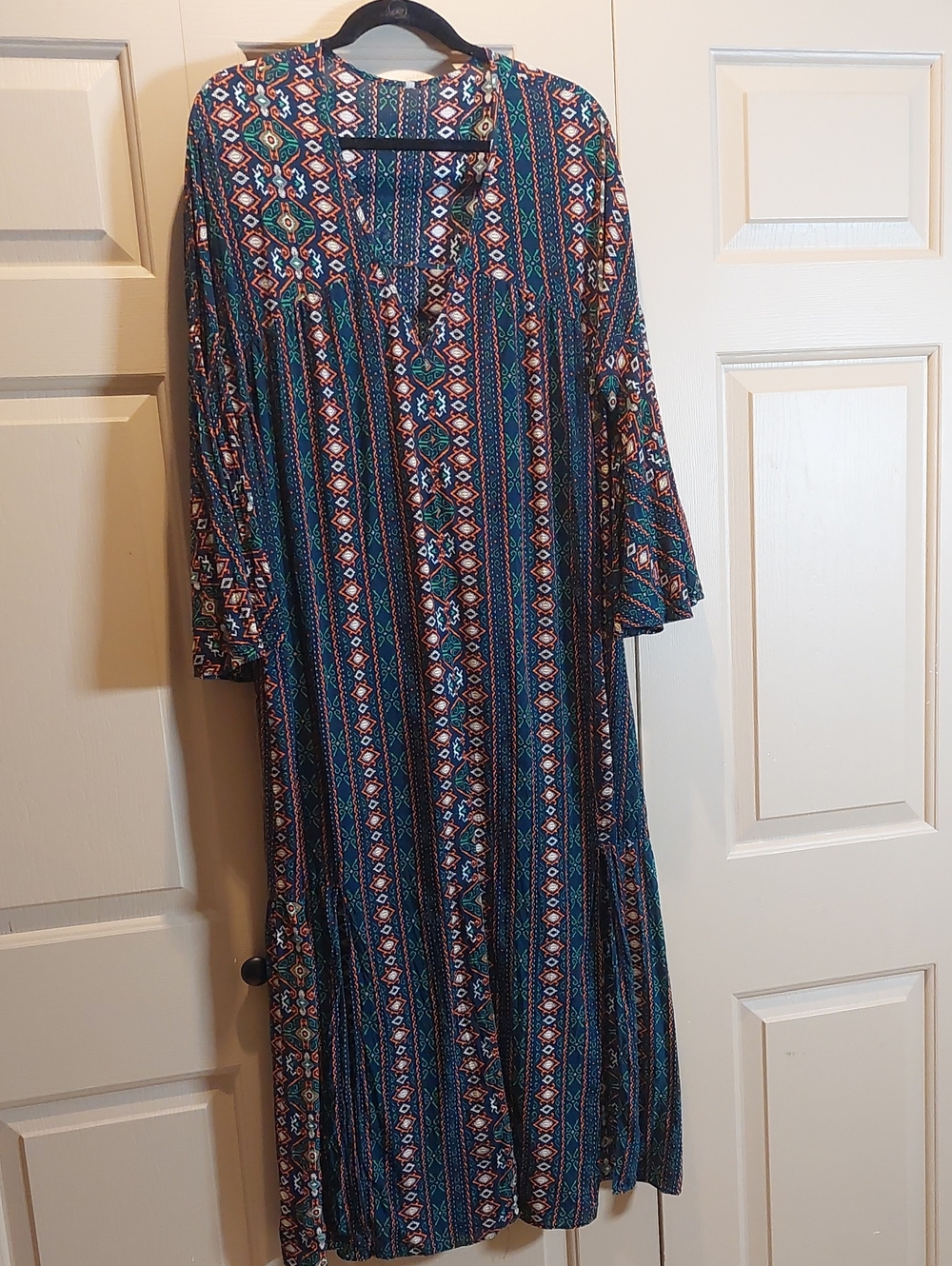 Boho Stripe V-Neck Maxi Dress in Teal Multi